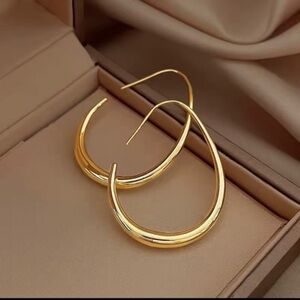 Golden Ellipse Hoop Earrings For Women